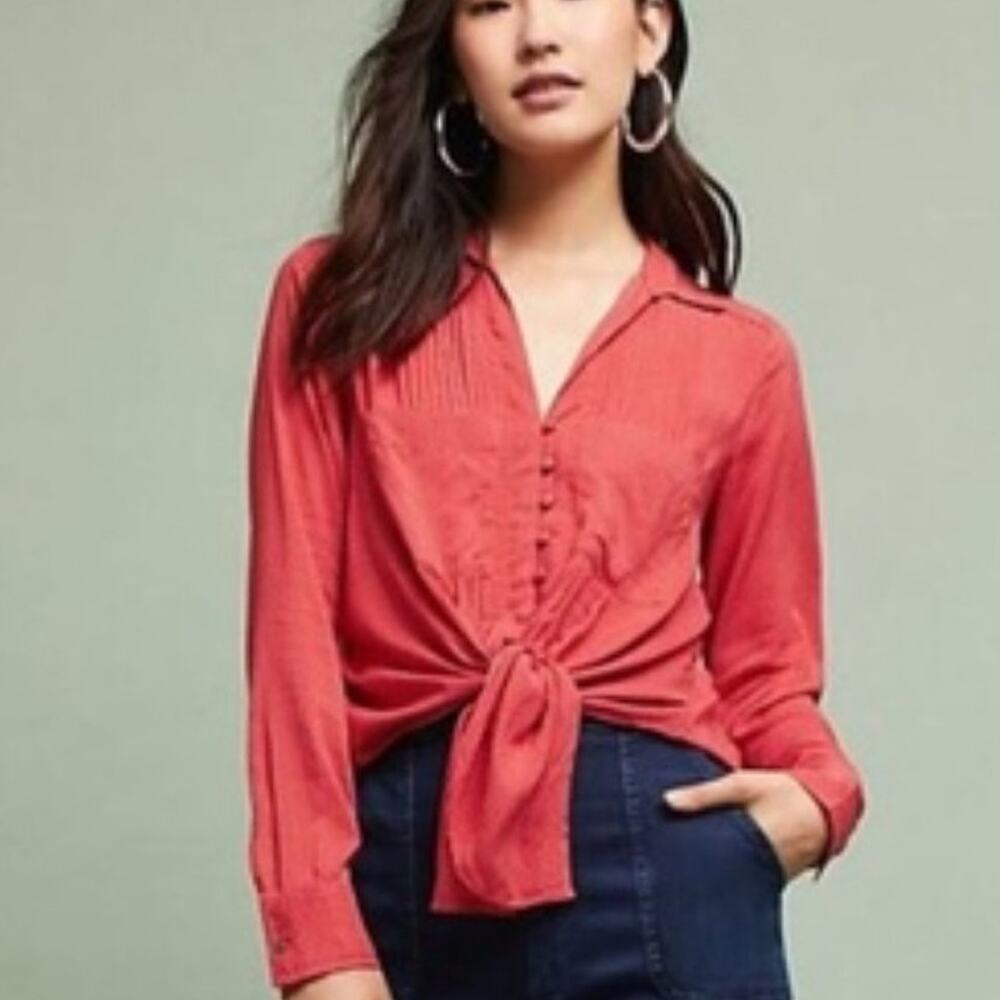 Anthropologie Maeve Matilda Blouse Top Red White Polka Dot Size XS